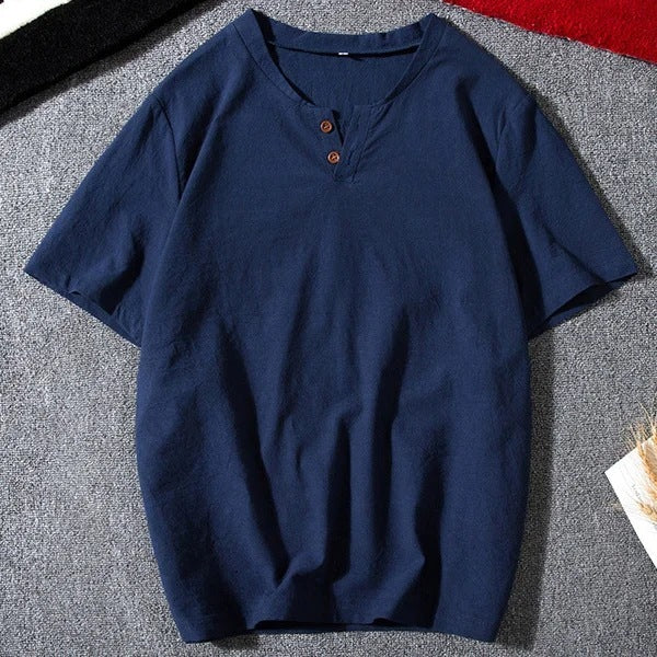 Men's Casual Solid Cotton And Linen Short Sleeves
